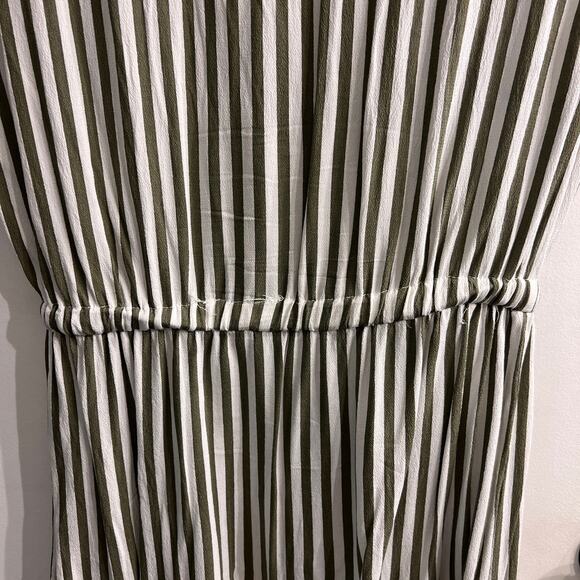 h&m White & Green Vertical Stripe Short Sleeve Drawstring Waist Midi Dress - 4 - Picture 10 of 12